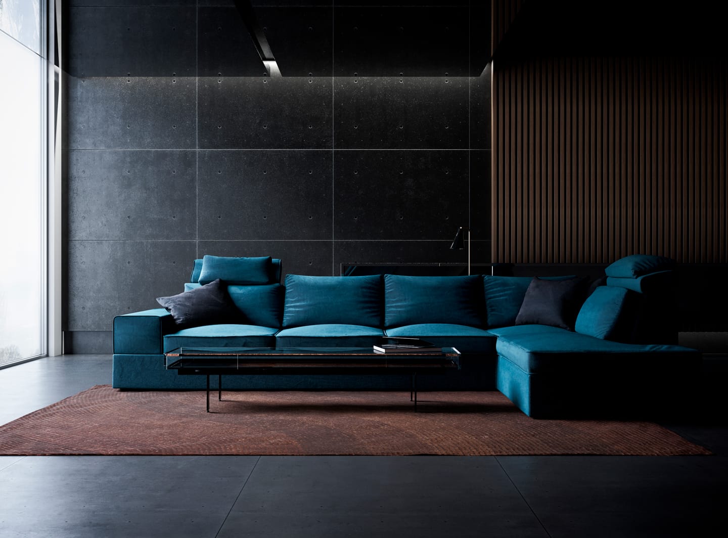 Синий модульный диван в интерьере
